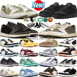 Con caja 1 1s Bajo Hombres Mujeres Zapatos de baloncesto Neutral Olive Golf Black Phantom Reverse Dark Mocha Fragment Concord Panda Diamond Para hombre Entrenadores para mujer Zapatillas deportivas