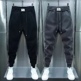 Calças dos homens sweatpants sólido solto ajuste sweatpant inverno quente velo corredores unisex cintura elástica faixa calças masculinas 231018