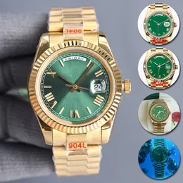 Dzień męski zegarek z Diamond Green Dial Automatyczne Hine 40 mm Lady 36 mm Woman 904L Paspak ze stali nierdzewnej Sapphire Hidden Solding Blucle