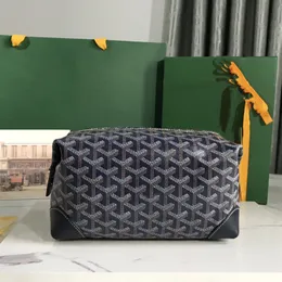 Designer Boeing Makeup Bag med dubbla fack i mode Kvinnor Kosmetiska väskor Yellow Orange Houndstooth Canvas Leather with Box