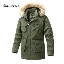 Men's Down Parkas Winter Mens Long Fleece Liner Hooded Jacket Coats Thick Windbreaker Male Multi Pockets Cotton Padded Warm Thermal 231018