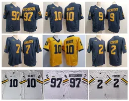 Michigan Wolverines Football Jersey NCAA College 97 Aidan Hutchinson 10 Tom Brady 2 Blake Corum 9 J.j. Mccarthy 7 Donovan Edwards Blue White Yellow Size S-XXXL