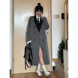 Kadınlar Suits Long Blazer Y2K Windbreaker Harajuku Vintage Coat Sleeve Bahar Sonbahar Kadın Ceket Şık Kore Gevşek Çift Kırık