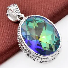 Luckyshine 12 peças joias da moda inteiras 925 prata clássico estilo real arco-íris azul oval pingentes de cristal topázio místico para l327w