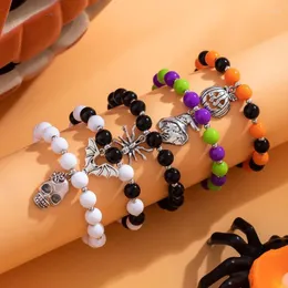 Strand 5 pc/set gótico festa de halloween artesanal miçangas bruxa crânio cabeça abóbora pulseira cor contas multicamadas cordas mão jóias