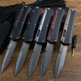 Micro Cutting Tools King of Snake Auto Knife 3.6" Damascus Blade Aviation Aluminum Handles Outdoor Camping Hunting Combat Tactical Automatic Pocket Knives EDC Tools