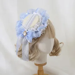 Аксессуары для волос детская шляпа Лолита головной убор с бантом и бисером кружевной дизайн шпилька принцессы Испания Ретро A1474 231019