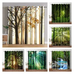 Curtain Forest Blackout Curtains Jungle Tree Nature Scenery Window Curtain Living Room Bedroom Waterfall Left and Right Biparting Open 231019