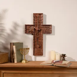 Dekoracja imprezy Zbawiciel Jezus Cross Wall wiszący ikona ratowanie chrześcijańskiego katolickiego daru grawerowania religijnego Bożego Narodzenia 231018