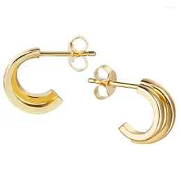 Studörhängen varierar oregelbunden halvcirkel REAL 925 Sterling Silver Ear Pin Ladies Original Enkel kurva dubbellager Gift 18K