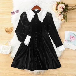 Girl Dresses 7-12Y Girls Fashion Dress Coat Kids Autumn Clothing Baby Lace Doll Collar Long Sleeve A-line Children Casual