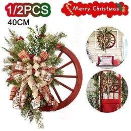 Decorative Flowers Wreaths 1/2PCS Christmas Wreath Artificial Christmas Garland for Door DIY Wall Hanging Xtmas Tree Atmosphere Christmas Decoration 231019