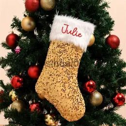 Dekoracje świąteczne spersonalizowane cekinowe pończochy świąteczne haftowane wisząca torba 18 "Glitter Christmas Stockings Prezent Bag Candy Dekoracja wakacyjna x1019