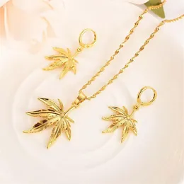 Fashion leaf Necklace Earring Set Women Party Gift 18 k Solid Gold Earrings pendant Jewelry Sets342s