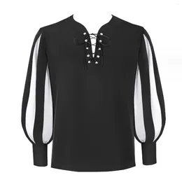 Men's T Shirts Mens Medieval Theme Party Shirt Halloween Cosplay Performance Costume Long Sleeve Crisscross Lace-up V Neck T-shirt