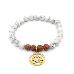 Strand 8MM Buddha Bodhi Mala Yoga Howlite Stone Natural Rudraksha Tibetan Lutos Charm Prayer Jewelry Handmade Men Bracelet