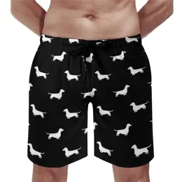 Shorts masculinos wiener cão impressão placa dachshund silhueta praia calças curtas de alta qualidade masculino design clássico troncos de natação m2276