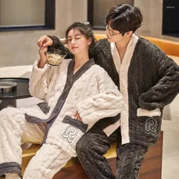 Erkekler pijama çift pijama seti kadınlar erkekler kalın pijamalar kışlık sıcak kimono Koreli gevşek sevgililer ev kıyafeti pijama takım elbise pijama homme