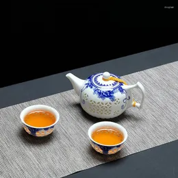 Teaware set av hög kvalitet dehua blå-vit keramisk teuppsättning 1pot 2cup utsökta vattenkokare kopp porslin porslin dricker