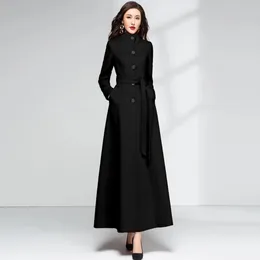 Kadın Yün Karışımları Kadınlar Overlongt Woolen Coat Sonbahar Kış Moda Stand Yasağı Sıcak Döküm Sıcak Döküm Slim Long Dış Giyim 231018