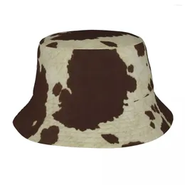 Berets Cow Bob Hats For Women Summer Animal Skin Retro Sun Hat Casual UV Protection Vacation Fishing Fisherman Cap Boonie