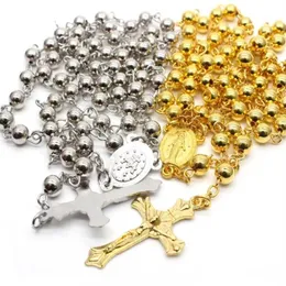 Hänge halsband hängsmycken smycken droppleverans 2021 6mm crystal cross gyllene pärlhalsband rosenkransen ihålig kors1 bsrj0235m