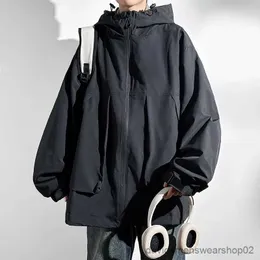 メンズジャケット読みやすい春のカジュアルジャケットメンズソリッドフード付きジャケット男性防水コートマンR231019