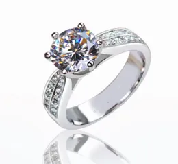 Anéis de banda 18k clássico 12ct banhado a ouro branco grande cz diamante top design 6 pinos casamento nupcial para mulheres noivado