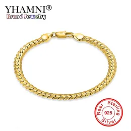 Yhamni Menwomen Gold Armband med 18Kstamp New Trendy Pure Gold Color 5mm Wide Unique Snake Chain Armband Luxury Jewelry YS2422270
