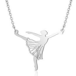 30pcs Stainless Steel Elegant Split Dancing Girl Pendant Necklace Body Sports Woman Yoga Ballet Dancer Figure Charm Chain Necklace295r