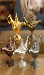 Eccellente Fiaba Aladino Lampada magica Bruciatore di incenso Vintage Retro Teiera Genio Lampada Aroma Pietra Ornamento per la casa Artigianato in metallo4420482