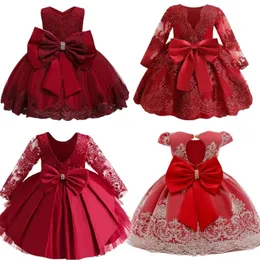 Flickans klänningar Princess Party Children Kläder Födelsedagsbröllop Elegant Formell klänning för Red Christmas Year Costumes Toddler Baby Girl 231018