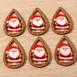 Charms 10st 34x54mm Cartoon Wood Christmas Santa Claus Hängen för örhängen Halsband DIY Keychain smycken tillverkar tillbehör