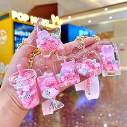 Cute Pink Donut Quicksand Bottle Acrylic Keychain School Bag Car Cartoon Key Pendant As A Toy Or Gift For Anyone