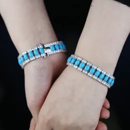 Charmarmband sdzstone singel dubbel rad blå turkos sten geometrisk rund oval cz gnistrande tennisarmband