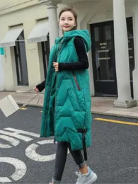 Gilet da donna Gilet lungo invernale Tasche con cappuccio solido Imbottito con cerniera Giacca senza maniche casual da donna Calda trapuntata per donna 231018