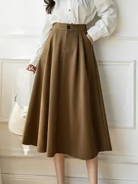 Saias outono inverno midi saia mulheres coreano aline feminino elegante grosso escritório senhora casual solto cintura elástica 231019