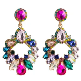 Bling lodowane kolczyki z kropli luksusowe kryształowy kryształowy dhinestone kobiety mody biżuterii kolorowe szklane oświadczenie Chan225s