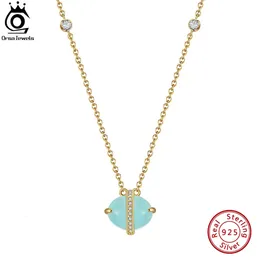 Chokers ORSA JEWELS 100% Genuine Natural Aquamarine Pendant 925 Sterling Silver Necklace Gemstone Jewelry for Women and Girls GMN04 231018