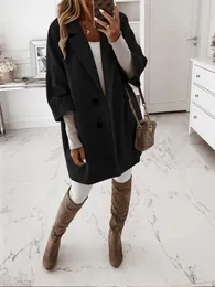 Misto lana da donna elegante per donna manica lunga streetwear giacche vintage allentate casual solido 2023 autunno inverno 231018
