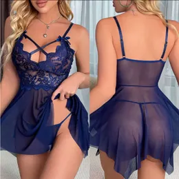 Sexy KostümeFrauen Sexy Spitzennachthemd Nachtwäsche Tiefer V-Nachtschlafnachthemd Dessous Mädchen Slipkleid Weibliches transparentes dünnes Nachthemd