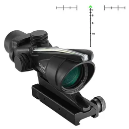 Taktisk Acog Fiber Source Optics 4x32 Grön upplyst verklig fiberomfång 4x Magnifier Telescope Chevron Glass Etsched Reticle Hunting Riflescope Airsoft