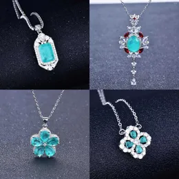 Ciondoli QParaiba Tormalina Pietra Girocollo Collana Ciondolo da donna Catena color argento Regalo di gioielli da sposa