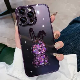 Cell Phone Cases Cute Rabbit Quicksand Glitter Case for iPhone 14 Pro Max 13 12 11 15 X Xr Xs 8 7 Plus Bear Transparent Camera Protector Cover L230823