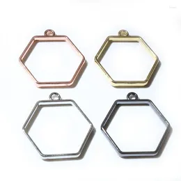 매력 10pcs 29x28mm 육각형 기하학적 아연 합금 금속 프레임 베젤 에폭시 수지 펜던트 트레이를위한 쥬얼리 제조 액세서리