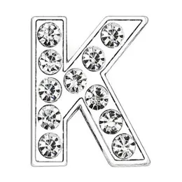 50st Lot 8mm K Full Rhinestones Silver Slide Letter Diy Charms Passar för 8mm läderarmband Telefonremsor SL0006167H