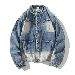 Jaquetas masculinas desgastadas denim jaqueta jeans de grandes dimensões outono inverno roupas casuais casacos com bolsos de peito streetwear 231018