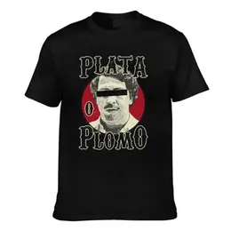 남자 티셔츠 Plata o Plomo I Narcos Pablo Escobar 프리미엄 Pure Cotton T-Shirt Crewneck 남성을위한 멋진 Tshirt 인쇄 Clot217o