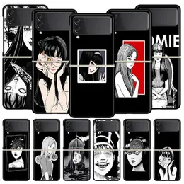 携帯電話のケースJunji Ito Terror Horror Samsung Galaxy Z Flip 3 4 5G Black折りたたみモバイルシェルハードPC保護カバーL2301019のためのアニメ電話ケース