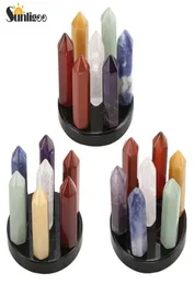 Sunligoo 7 Chakra Star Group Reiki Healing Crystal kwarc Energy Kamień sześciokątny tablica statua figurka obsydian stojak t27432070